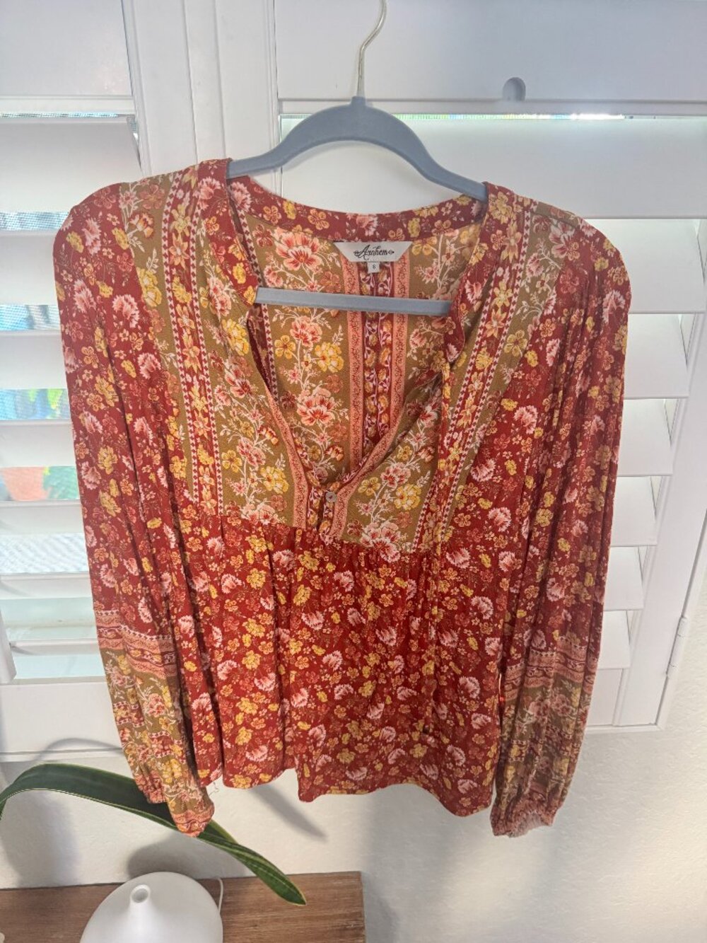 Arnhem Boho Floral Blouse Rust Bohemian Peasant Top 8